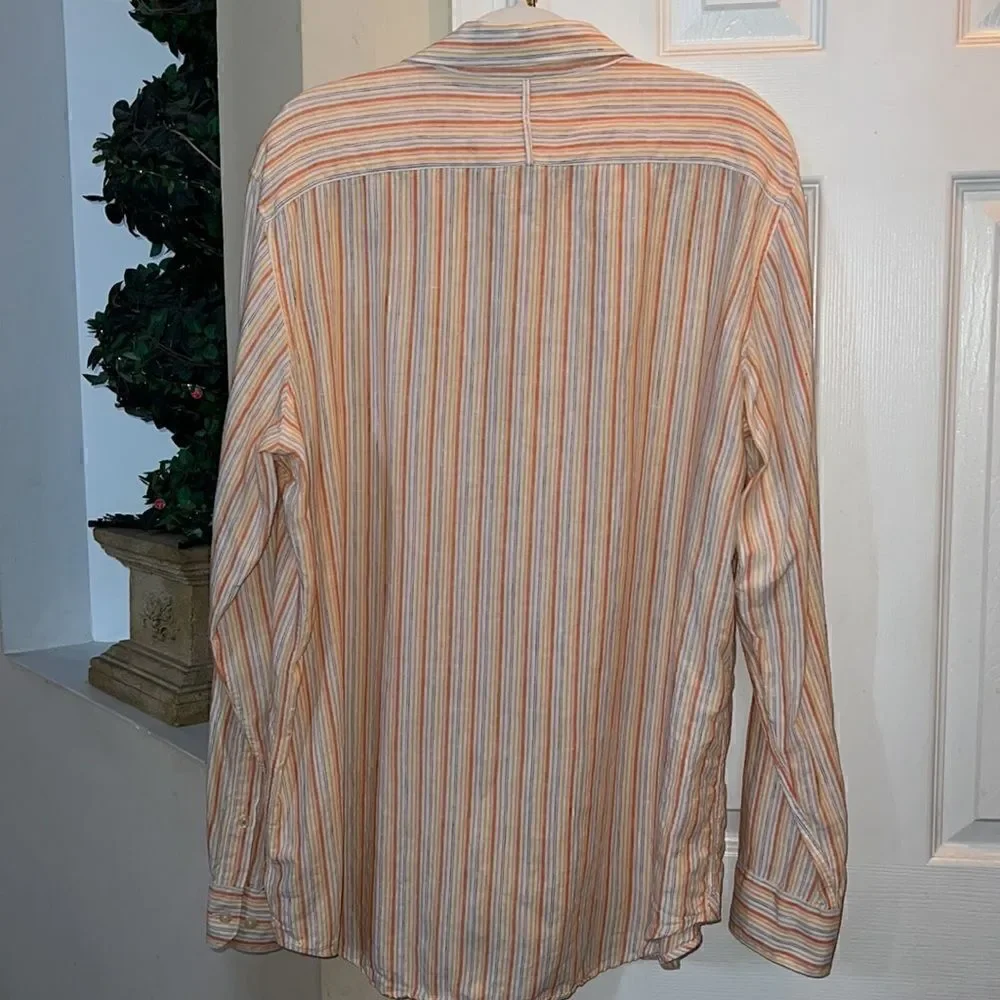 Banana Republic Men’s XL 100% Linen sherbet striped shirt
